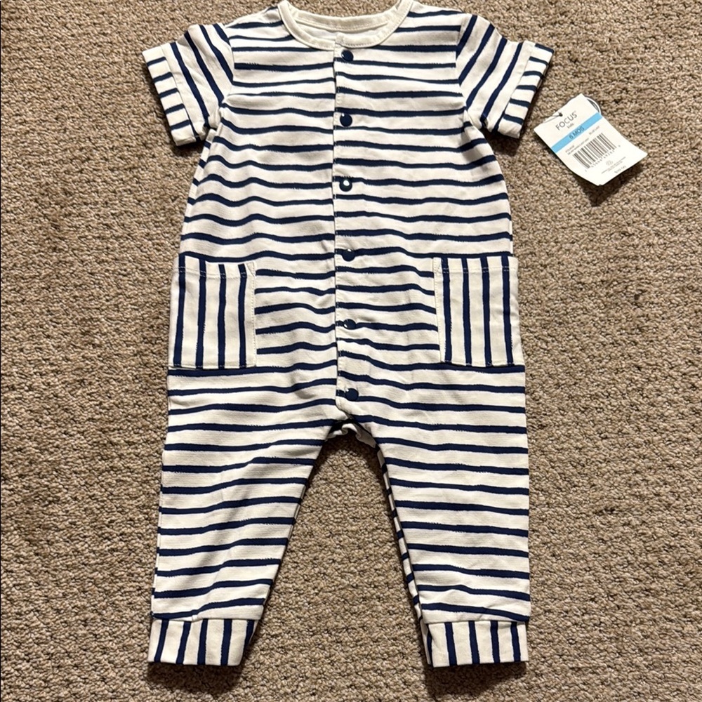 Blue and White Striped Bodysuit One Piece by Focus Brand 6M